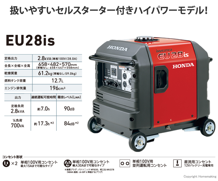 正弦波インバーター発電機 EU28is
