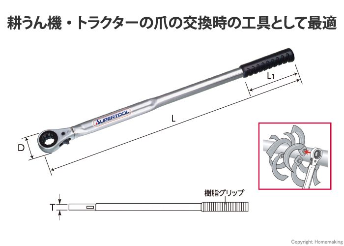 薄型・両口ラチェットレンチ　農機爪交換用