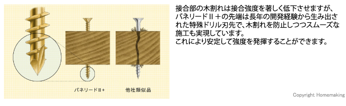 特殊な先端刃先で木割れ防止