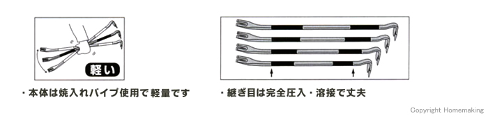 焼入れパイプ使用で軽い