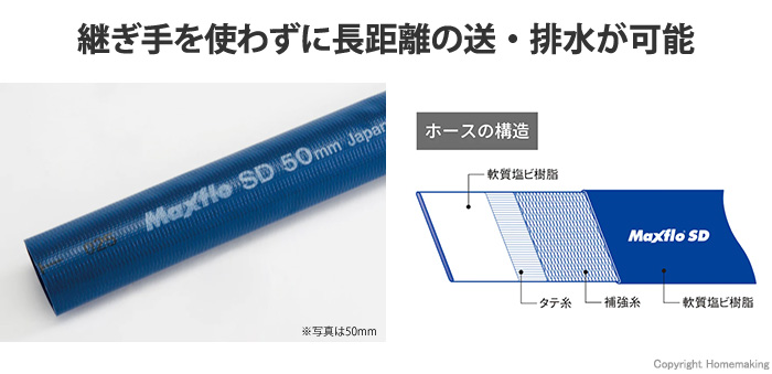 カクイチ 送水ホース マックスフローSD 50φ×10m: 他:|ホームメイキング