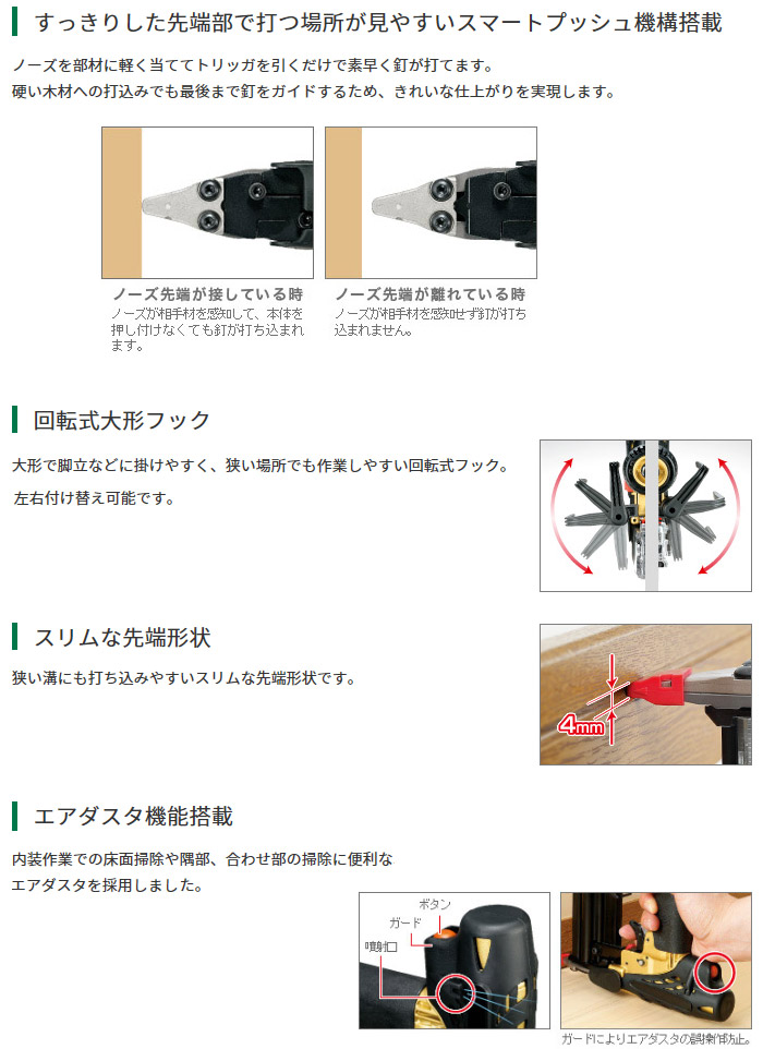 打つ場所が見やすいスマートプッシュ機構搭載 