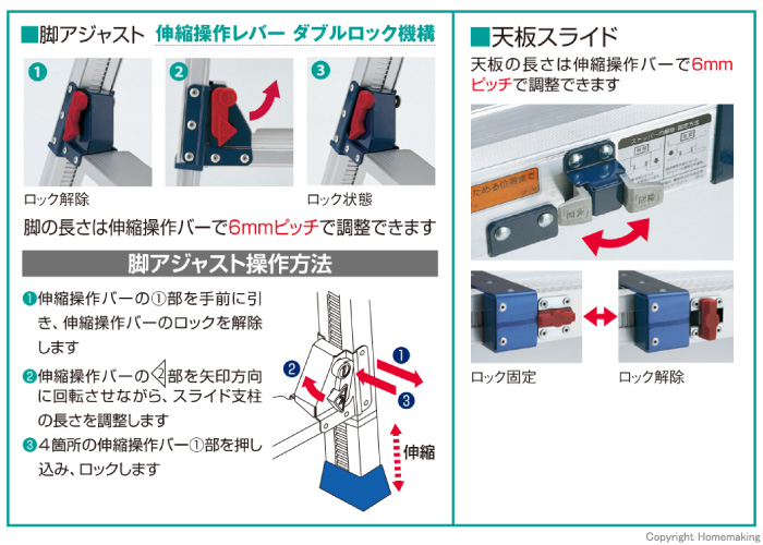四脚アジャスト式足場台 ミニ天場スライドタイプ