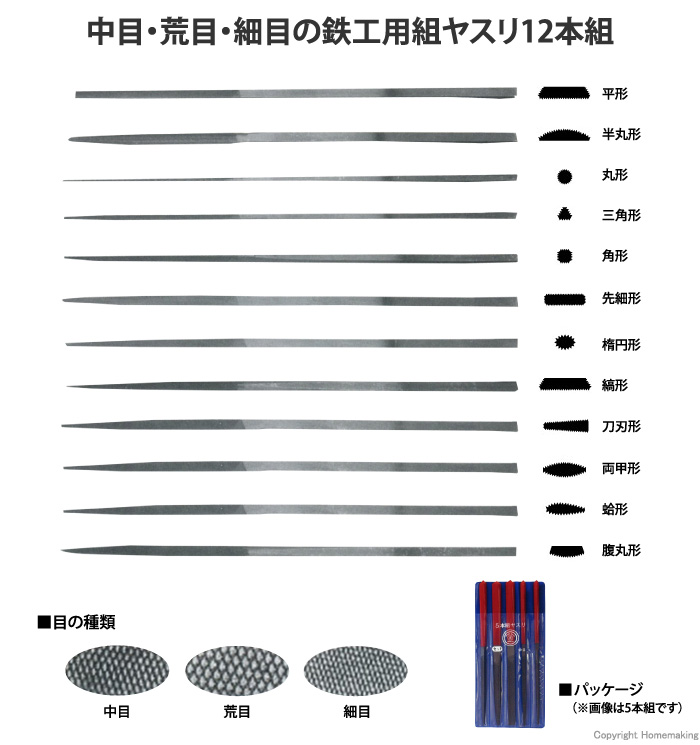 TRUSCO トラスコ中山 組ヤスリ 半丸 細目 全長170 12本組 THA012-03 通販