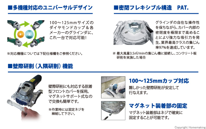コンクリート平面研削用集塵アダプタ ハリケーン 集塵革命!密閉フレキシブル構造