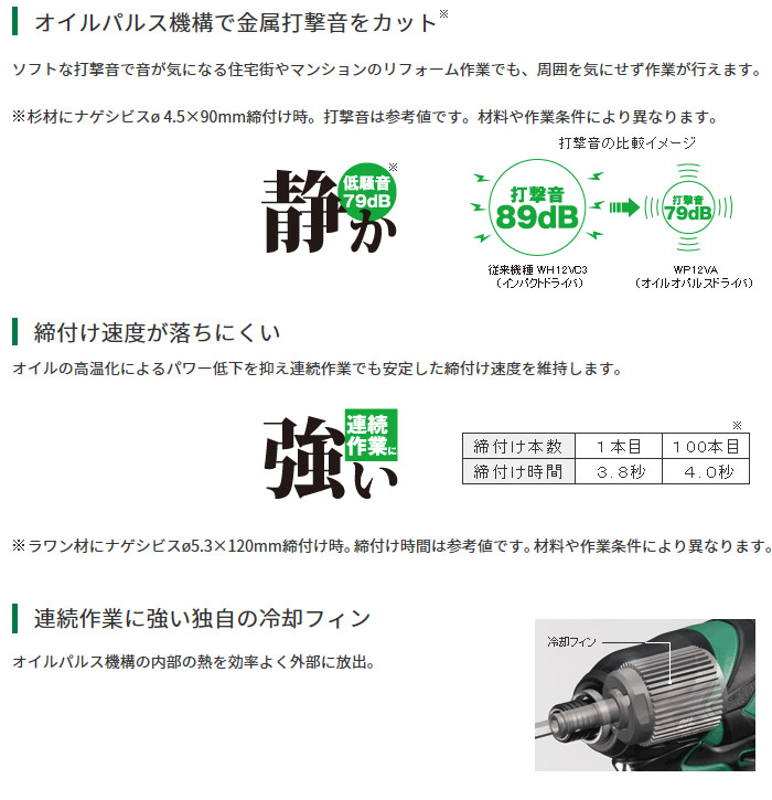 オイルパルス機構で金属打撃音をカット オイルパルス機構で金属打撃音をカット