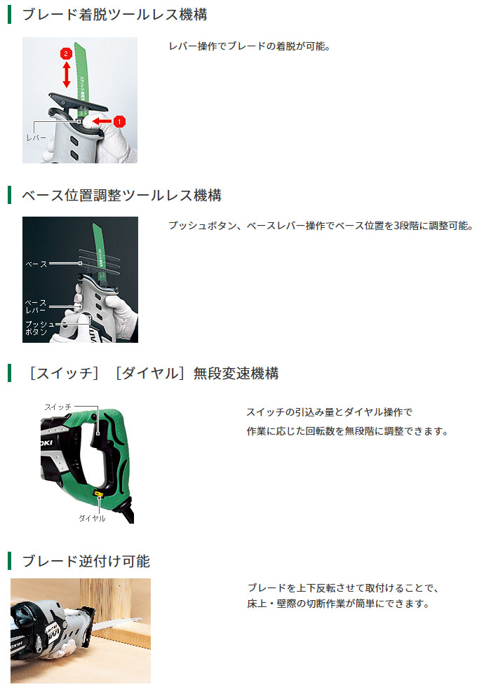 ブレード着脱ツールレス機構 ベース位置調整ツールレス機構 ブレード着脱ツールレス機構 ベース位置調整ツールレス機構