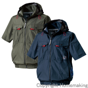 サイドファン半袖フードジャケット　カーキ　L