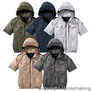 ミドルファン半袖フードジャケット　カーキ　M